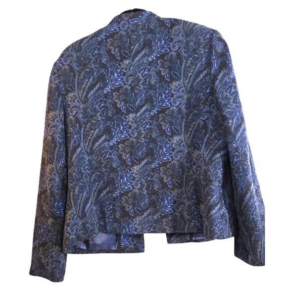 Lands’ End Women’s 16 Blue Paisley Jacquard Dress Jacket Long Sleeve Blazer - Picture 2 of 6